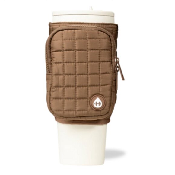 🍒 HydroJug Traveler Puffer Sleeve Quilted Mocha Brown for Travel Coffee Mug Cup - Picture 2 of 3
